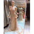 2017 Sem Mangas Veja Através de Tulle Neck Beaded Flouncing Decoração na cintura Andar de comprimento Trail Evening Dress